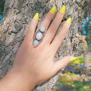 Triple Moonstone Boho .925 Ring NWOT